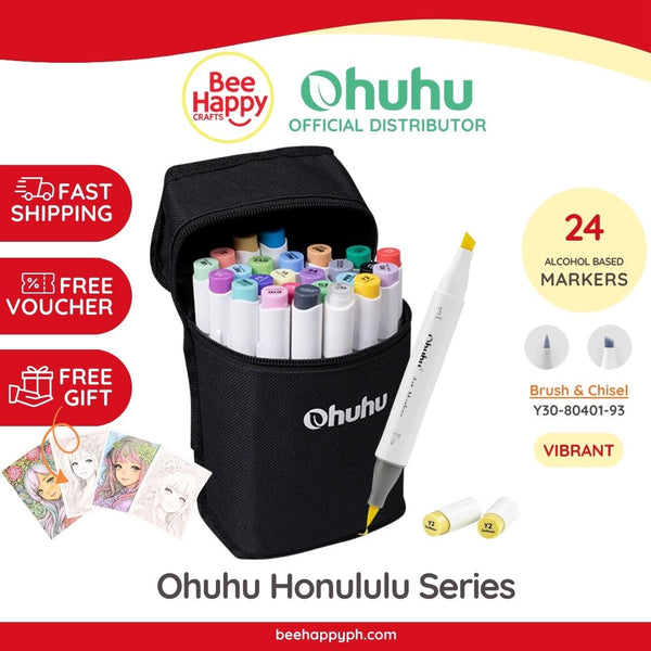 Ohuhu Honolulu 24 Basic Colors Dual Tips Alcohol Art Markers - Brush and Chisel Y30-80401-93