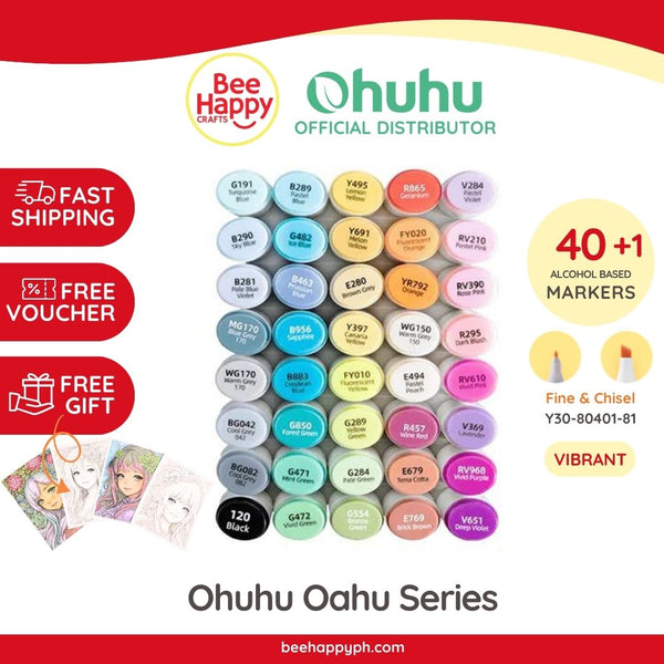 Ohuhu Oahu 40 Basic Colors Dual Tips Alcohol Art Markers-Fine & Chisel Y30-80401-81