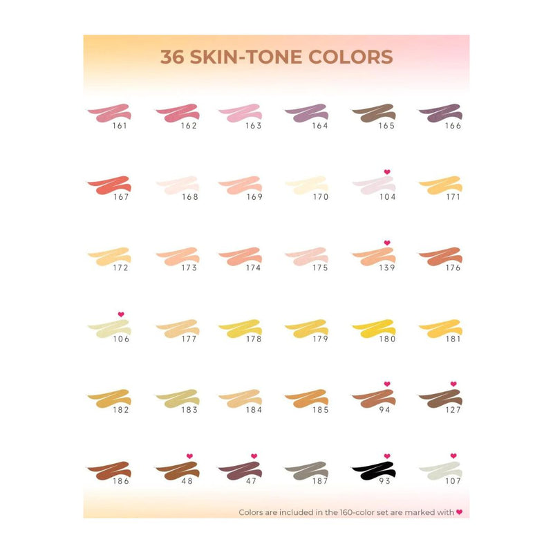 Ohuhu Maui 36 Skin Tone Colors Dual Tips Water Based Art Markers, Brush & Fineliner
