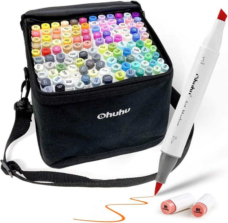 Ohuhu Brush & Chisel 120 Basic Colors Dual Tips Alcohol Art Markers Y30-80401-96