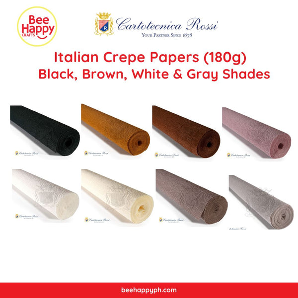 Cartotecnica Rossi Crepe Papers 180g Neutrals  (Black, Brown, White & Gray Shades) Full Roll Premium Italian Crepe Papers