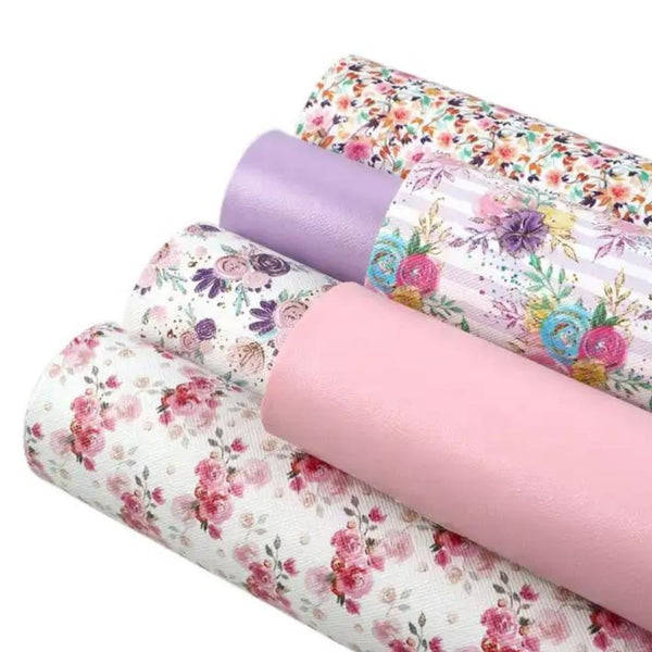 Bee Happy Faux Leather Sheets - Floral Printed Pink 6pcs