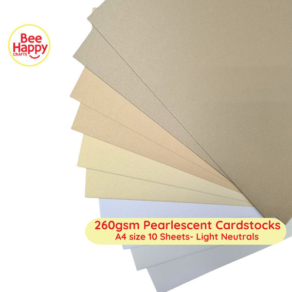 Bee Happy 260gsm Pearlescent Cardstocks A4 Size 10 Sheets - Shadow Neutral & Light Neutrals