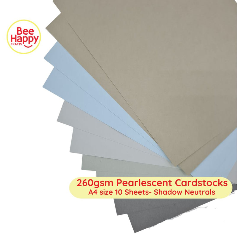 Bee Happy 260gsm Pearlescent Cardstocks A4 Size 10 Sheets - Shadow Neutral & Light Neutrals