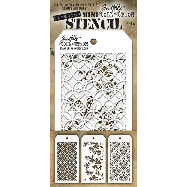 Stampers Anonymous Tim Holtz Mini Layered Stencil Set #4 3/Pkg