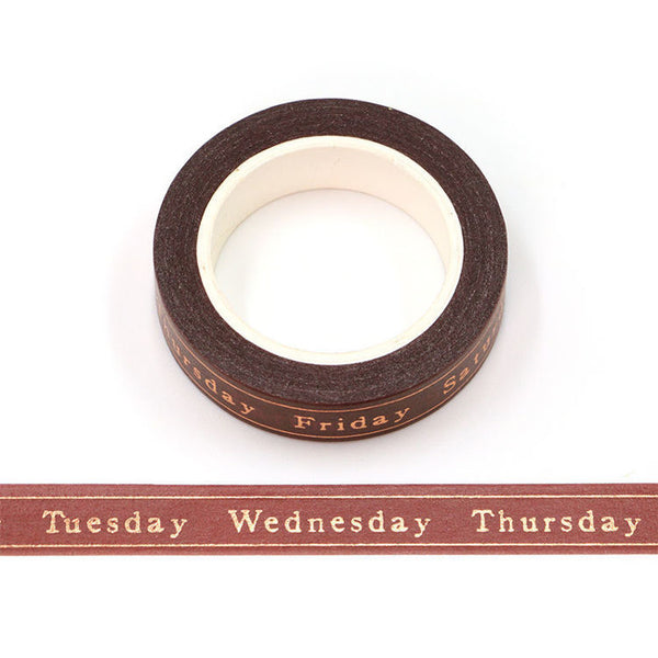 Foil Days of the Week on Brown Washi Tape 10mm x 10m