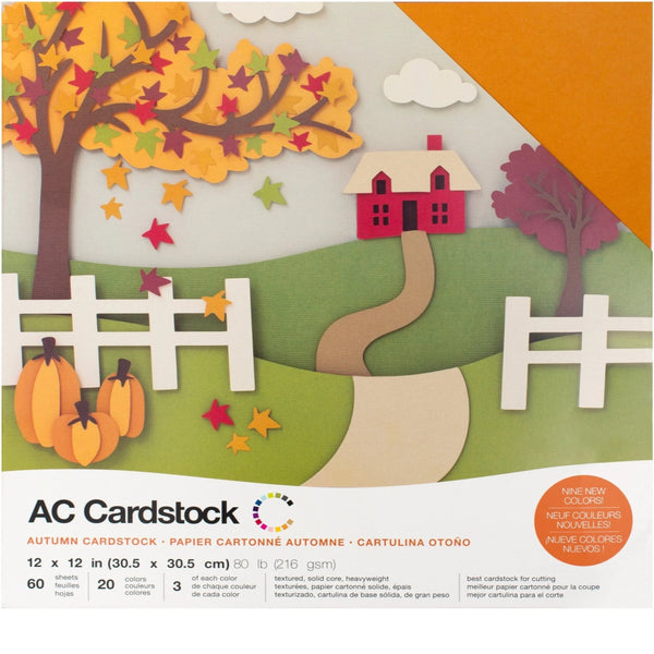 American Crafts Textured Cardstocks Variety Pack Autumn 12" x 12", 60 Sheets 216gsm