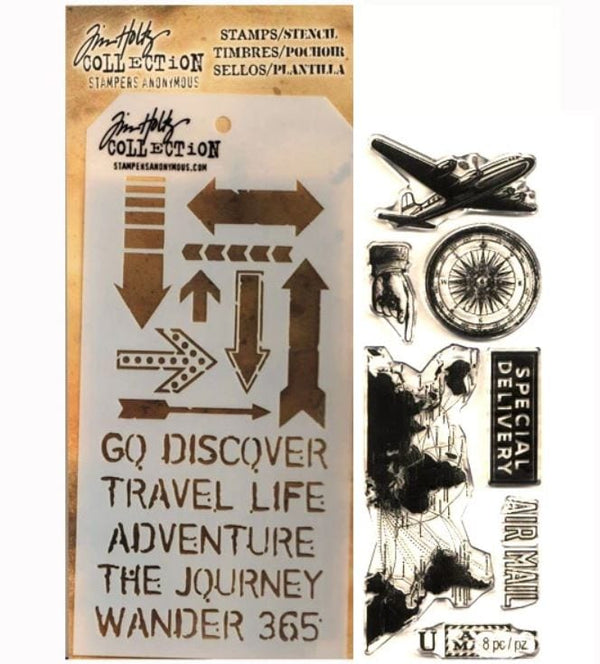 Stampers Anonymous by Tim Holtz Air Travel Stamps and Stencil