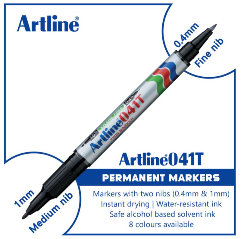 Artline Twin Permanent Marker (0.4mm and 1mm) Set of 8