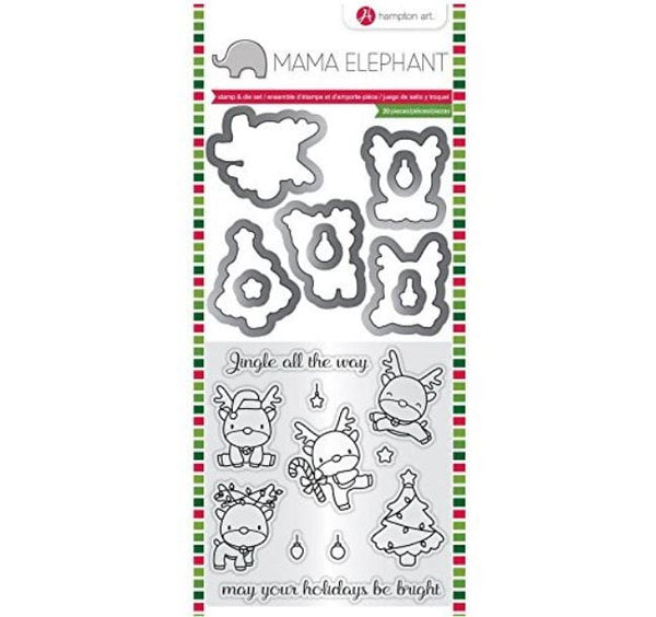 Hampton Art Mama Elephant Christmas Reindeer Clear Stamp and Die Set