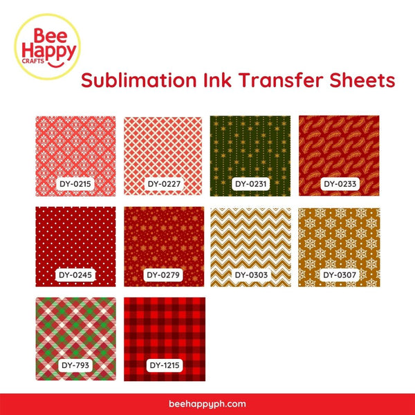 Bee Happy Christmas Patterns Sublimation Ink Transfer Sheets 12" x 12" 3 Sheets