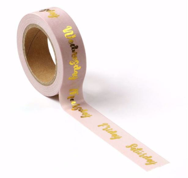 Foil Days on the Week on Pink Washi Tape 15mm x 10m