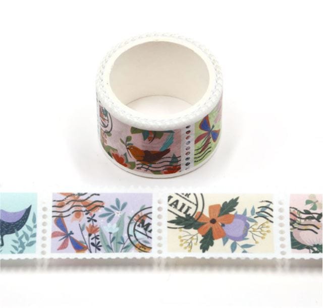 Cute Flowers and Birds Postage Stamps Perforated Washi Tape 25mm x 3m