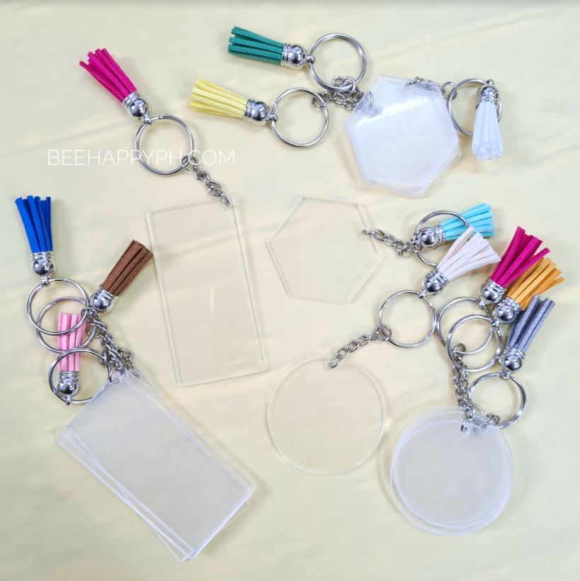 Sublimation Blanks Acrylic Keyring W/ Light Blue Tassel(Rectangle