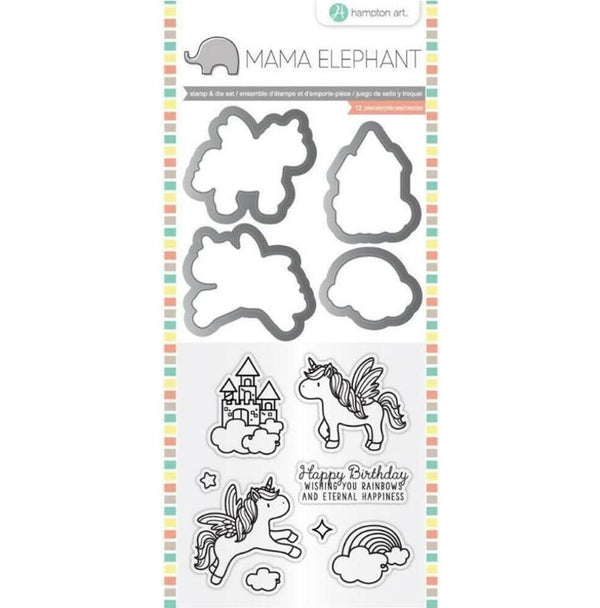 Hampton Art Mama Elephant Unicorn Clear Stamp and Die Set