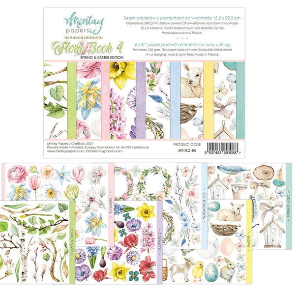 Mintay Flora Book 4 Paper Pad 6" x 8" with Elements for Precise Cutting