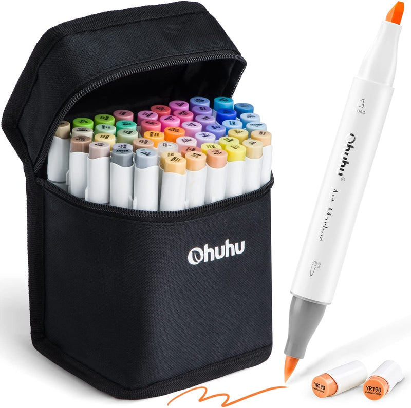 Ohuhu Brush & Chisel 48 Mid-tone Colors Dual Tip Alcohol Brush Markers Y30-80401-49