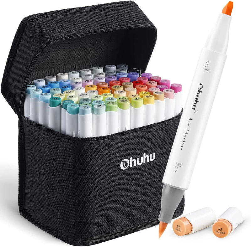 Ohuhu Brush & Chisel 72 Basic Colors Dual Tips Alcohol Art Markers Y30-80401-95