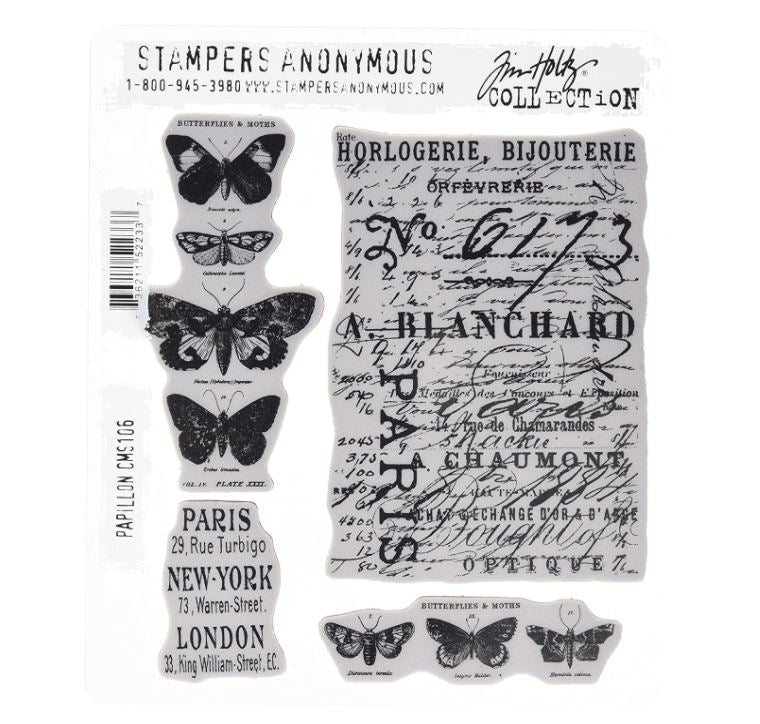 Timbri Cling Stamps Tim Holtz - Gomma Acrilica, 17.8x20.5cm, Design Papillon, Per Fai Da Te - Foto 11