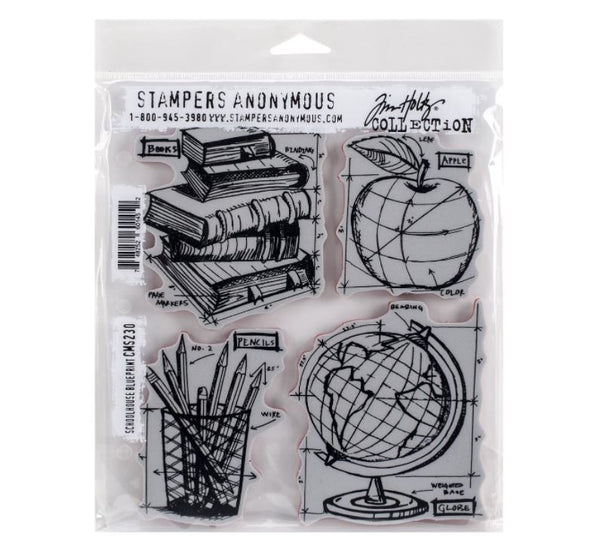 Stampers Anonymous Tim Holtz  Schoolhouse Blue Print Cling Stamps