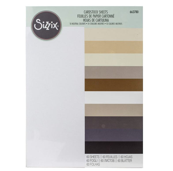 Sizzix Neutrals Cardstock Sheets, A4 size 60PK (10 Colors) 216gsm