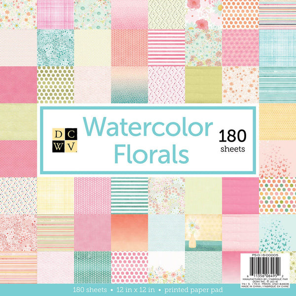 DCWV Watercolor Florals Stack Paper Pad 12" x 12" (60 sheets and 180 sheets available)