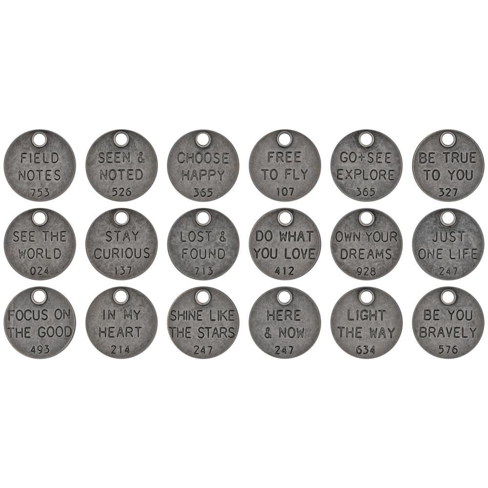 Tim Holtz Idea-Ology Metal Adornments Thought Tokens 18/Pcs