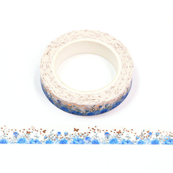 Gold Foil Blue Rose Washi Tape 10mm x 10m