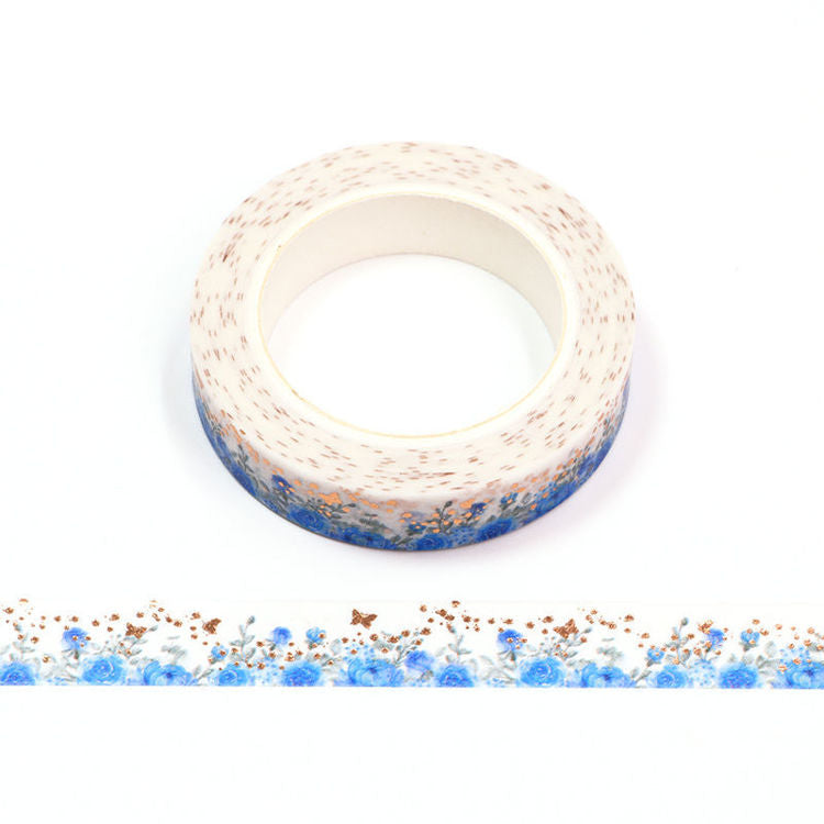 Gold Foil Blue Rose Washi Tape 10mm x 10m