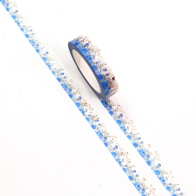 Gold Foil Blue Rose Washi Tape 10mm x 10m