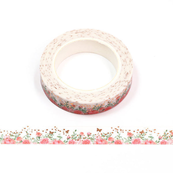 Gold Foil Pink Rose Washi Tape 10mm x 10m