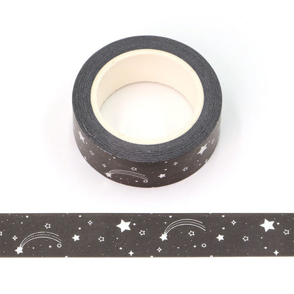 Foil Star Washi Tape on Black 15mm x 10m