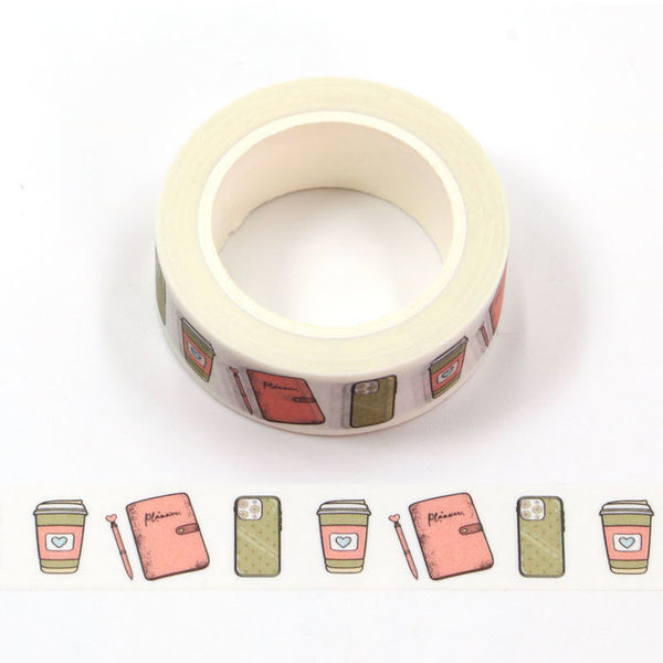 Phone And Coffee Cup Planner Book Washi Tape 15mm x 10m