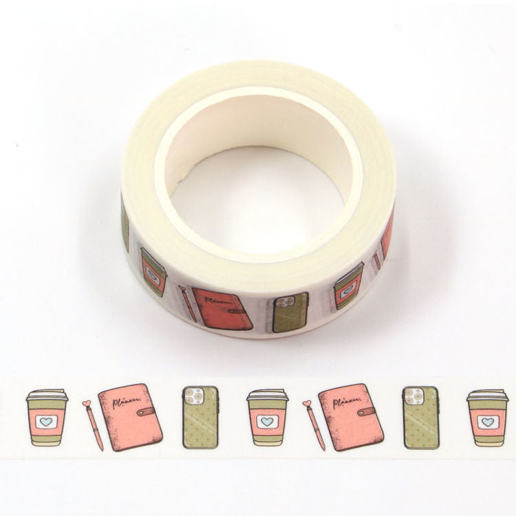 Phone And Coffee Cup Planner Book Washi Tape 15mm x 10m