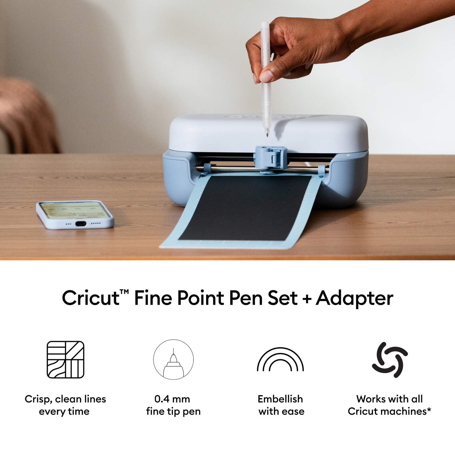 Cricut Fine Point Pens 0.4 mm, Black 2 pcs + Adapter