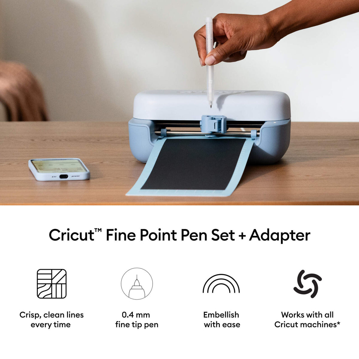 Cricut Fine Point Pens 0.4 mm, Black 2 pcs + Adapter