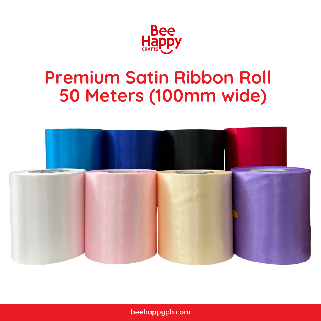 Bee Happy Premium Satin Ribbon Roll – 50 Meters (100mm wide)
