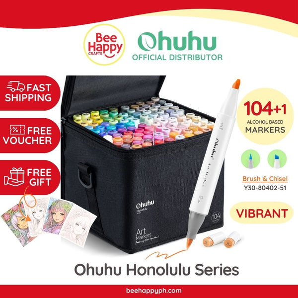Ohuhu Honolulu NEW 104 Colors Dual Tip Alcohol Art Markers Y30-80402-51 & Y30-80402-55