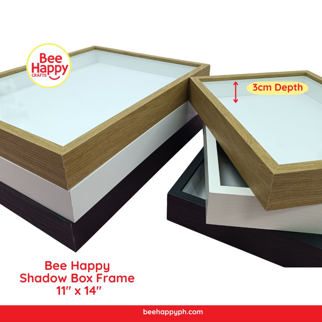 Bee Happy Shadow Box Frame w/ Glass Cover and Stand 3cm Depth 11