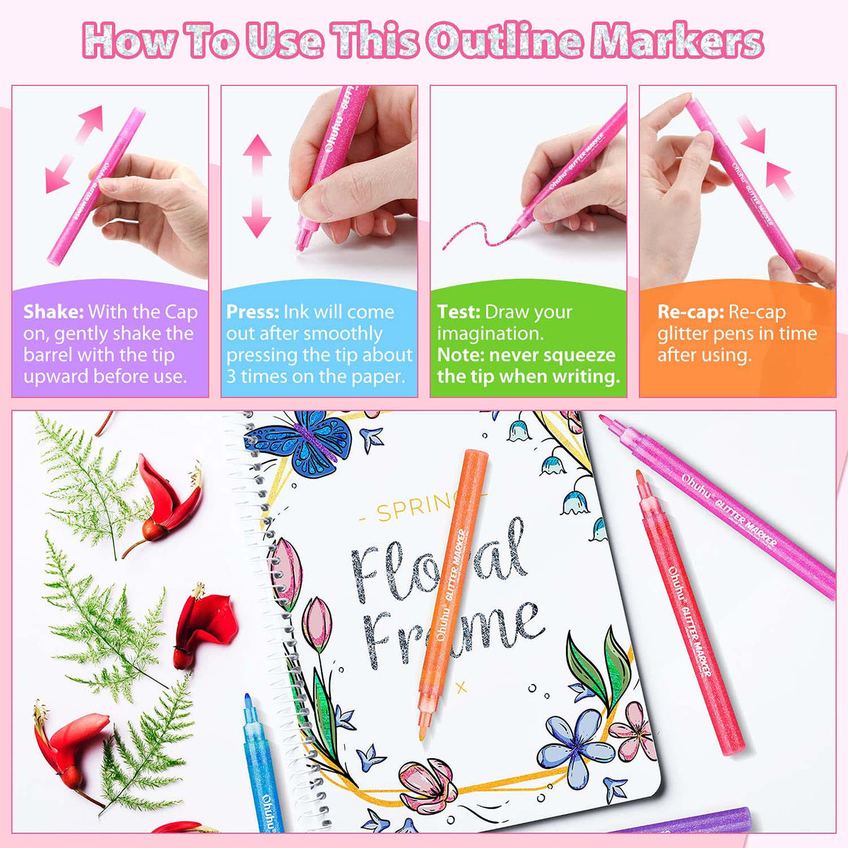 Ohuhu Glitter Metallic Marker Pens 12 colors Y30-80600-32