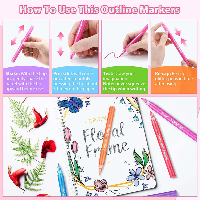 Ohuhu Glitter Metallic Marker Pens 12 colors