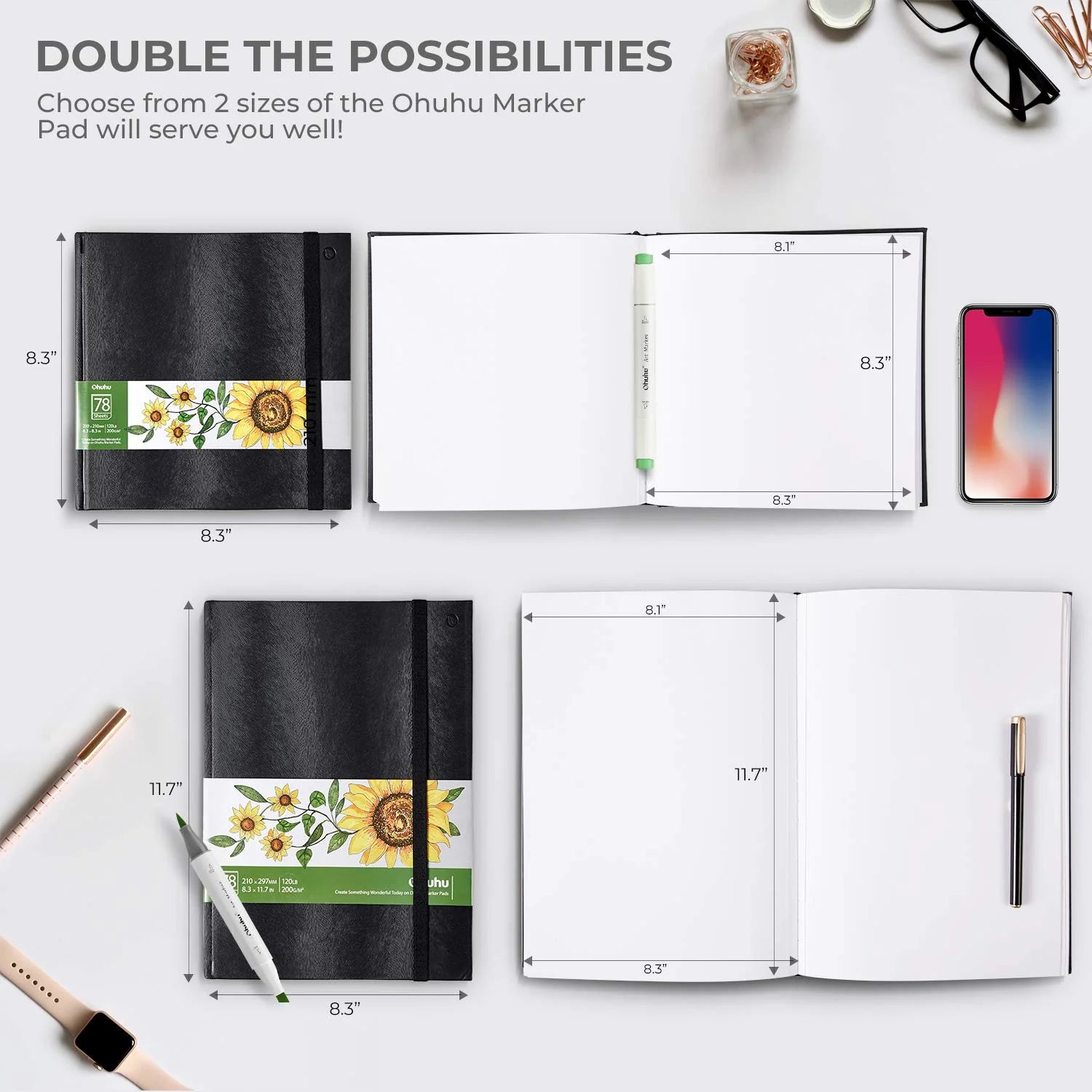 Ohuhu Marker Pads Art Sketchbooks for Markers, 2 Pack Y44-83000-07