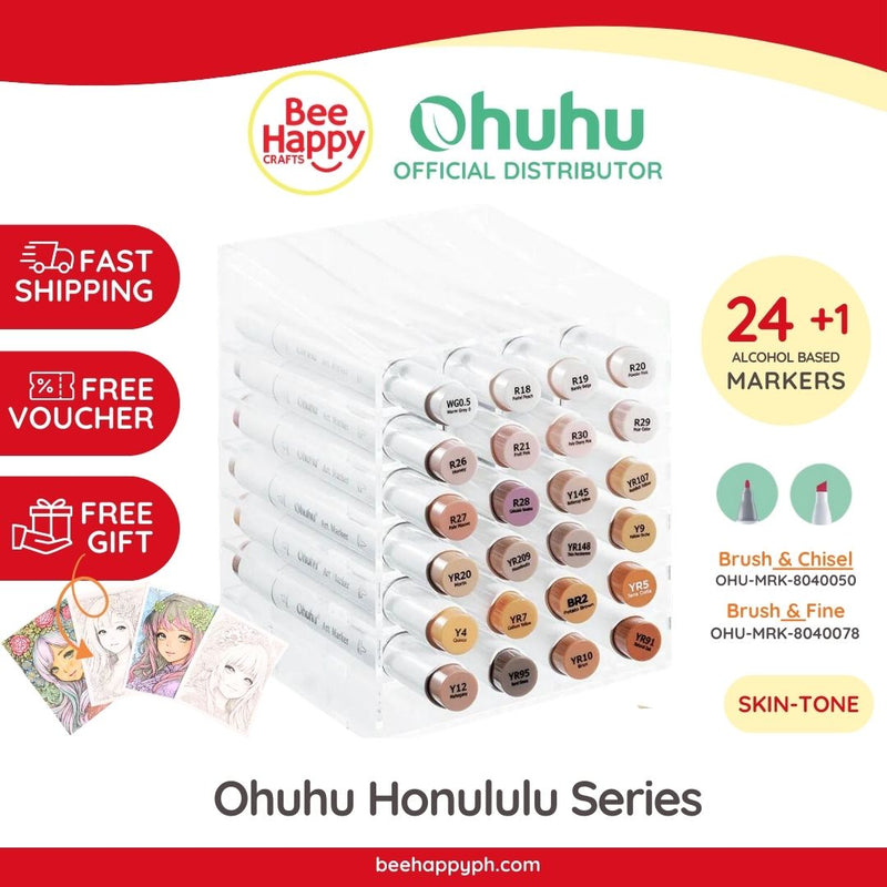 Ohuhu Honolulu 24 Skin Tone Colors Dual Tips Alcohol Art Markers Y30-80400-50 & Y30-80400-78