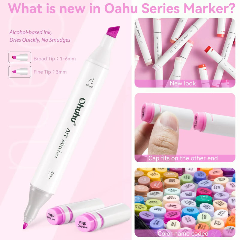 Ohuhu Oahu 60 Basic Colors Dual Tips Alcohol Art Markers Fine & Chisel Y30-80401-82