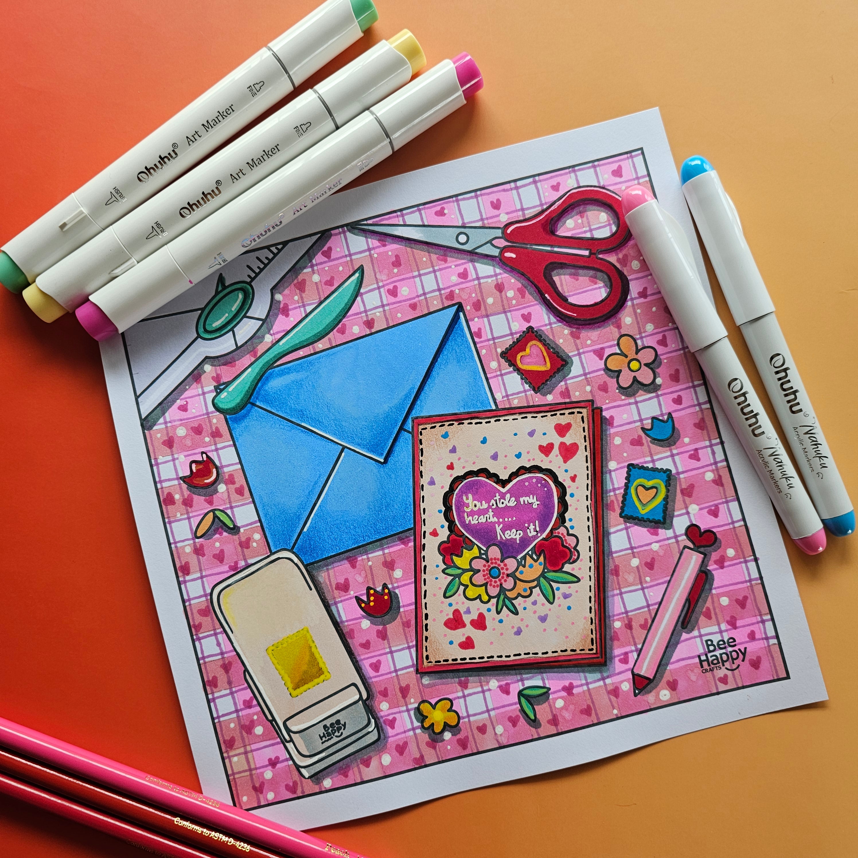 Bee Happy Coloring Pages - Printable Coloring Cards (Digital Download)