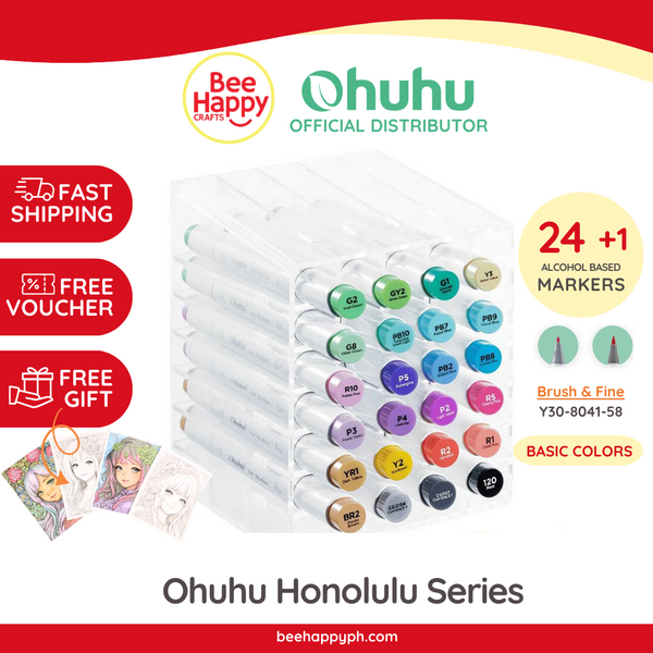 Ohuhu Honolulu 24 Basic Colors Dual Tips Alcohol Art Markers- Brush and Fine Y30-80401-58