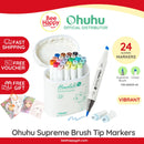 Ohuhu Honolulu Plus Alcohol Markers Supreme Brush Tip: 24-Color Brush & Chisel Double Tipped Marker Set Y30-80403-44