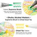 Ohuhu Honolulu Plus Alcohol Markers Supreme Brush Tip: 24-Color Brush & Chisel Double Tipped Marker Set Y30-80403-44