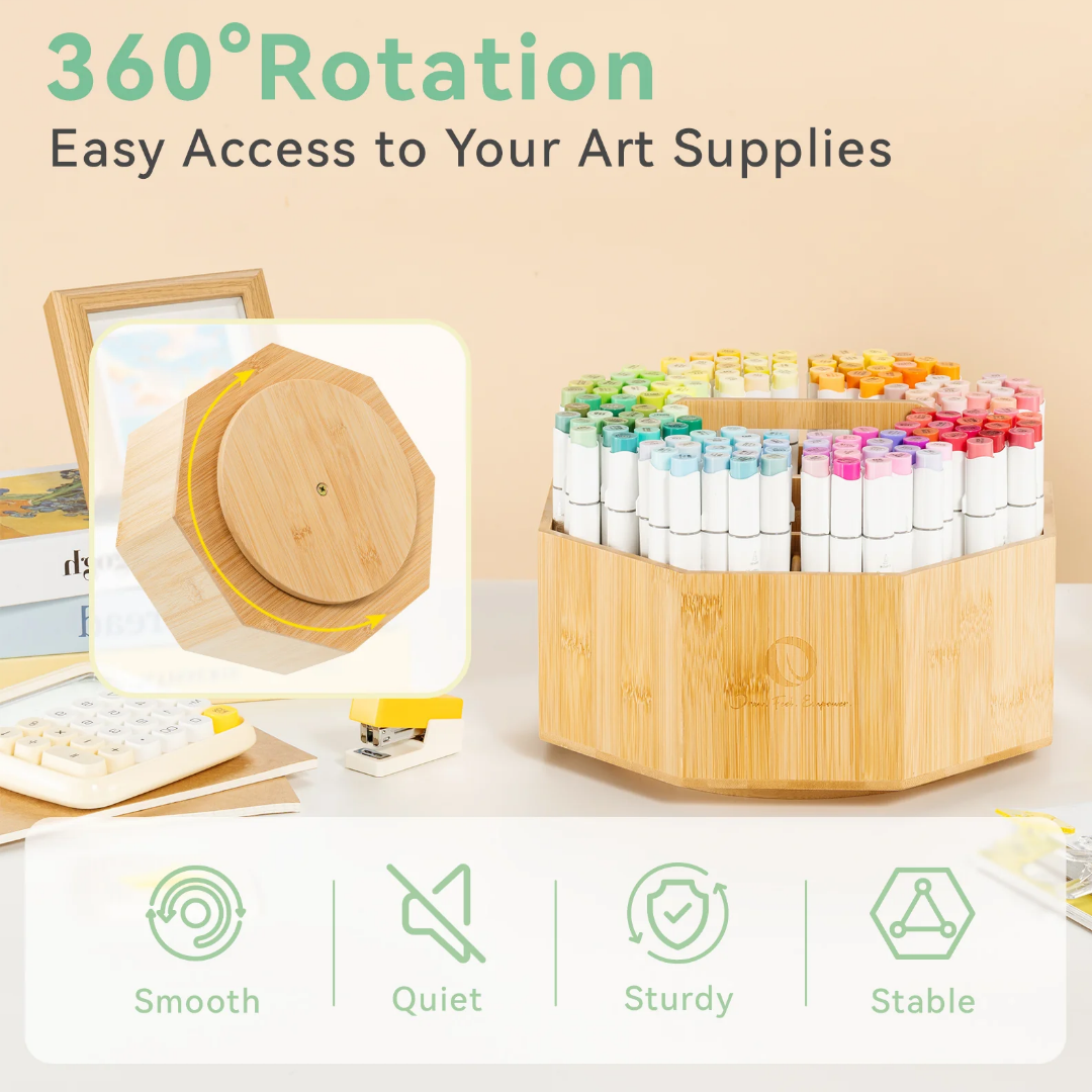 Ohuhu 360° Bamboo Rotating Marker Organizer Y30-80500-11