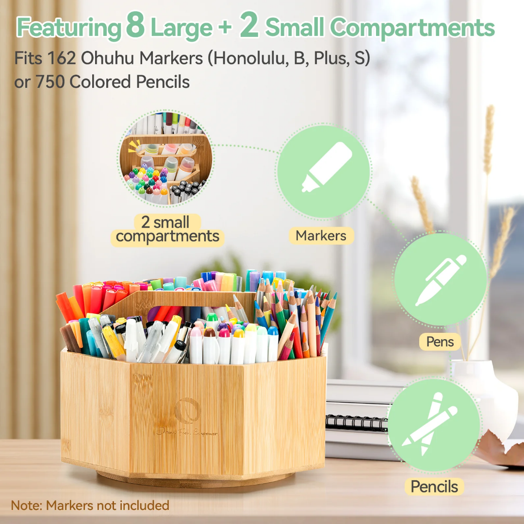 Ohuhu 360° Bamboo Rotating Marker Organizer Y30-80500-11